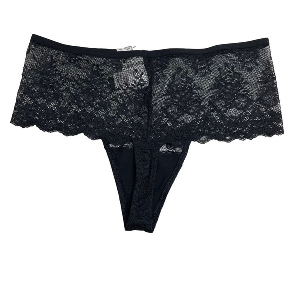 INC Intimates Underwire Lace Bra & High Waist Lace Thong Deep Black Large New - Picture 11 of 13